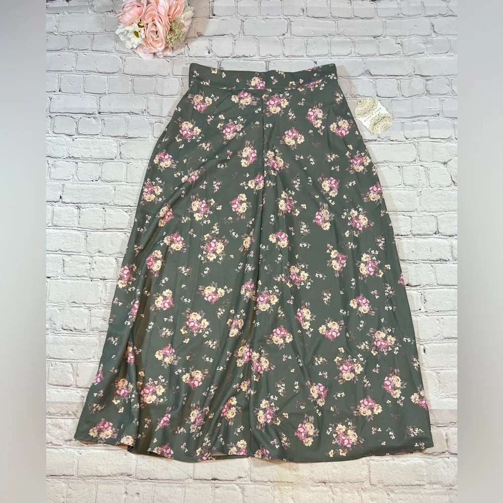 NWT Altar’d State Floral Olive Green Midi Skirt
